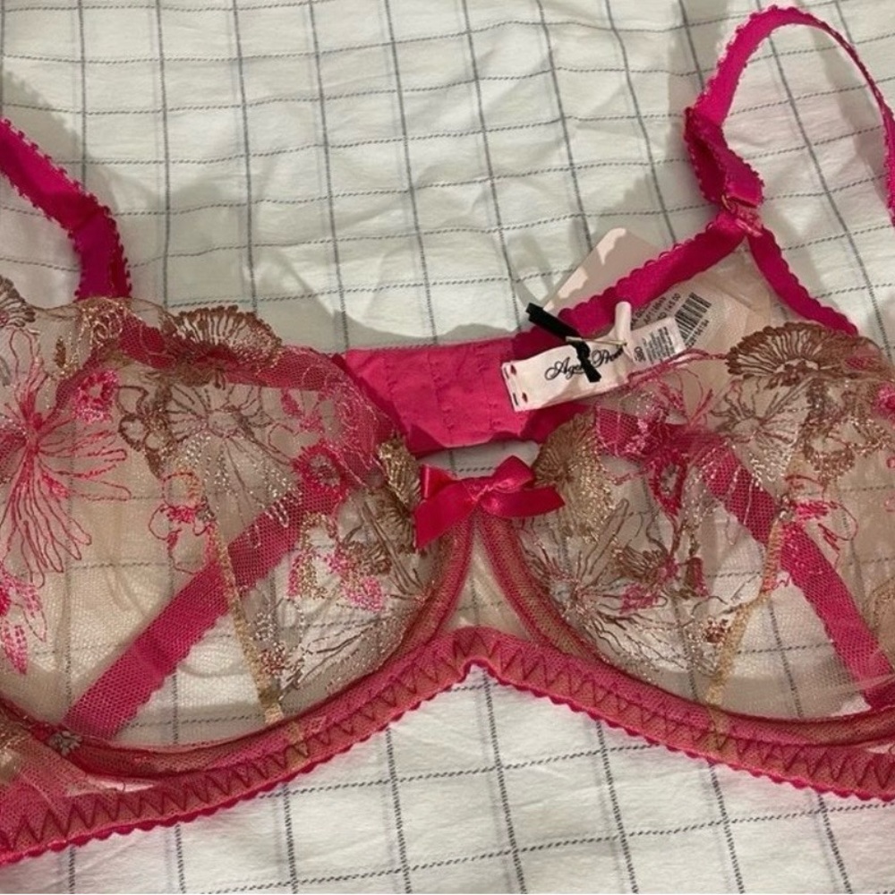 Agent Provocateur Zuri Pink Floral Embroidered Lingerie 38D - Picture 3 of 7